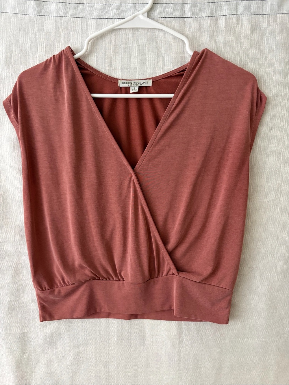 Green Envelope Los Angeles Women’s Size S Mauve Wrap Front Crop Top(A592)